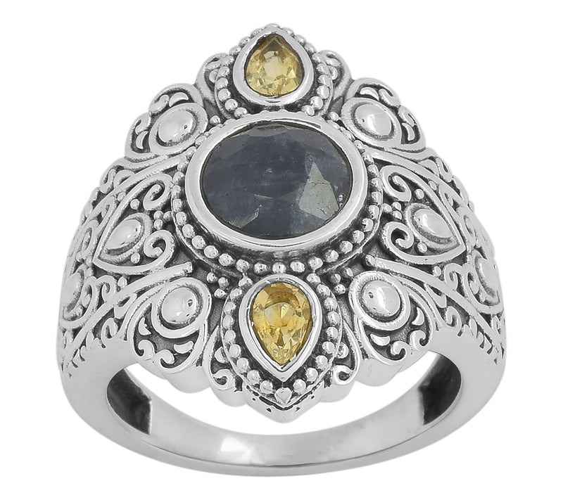 Artisan Crafted Sterling Silver Citrine & Sapphre Ring — View 9