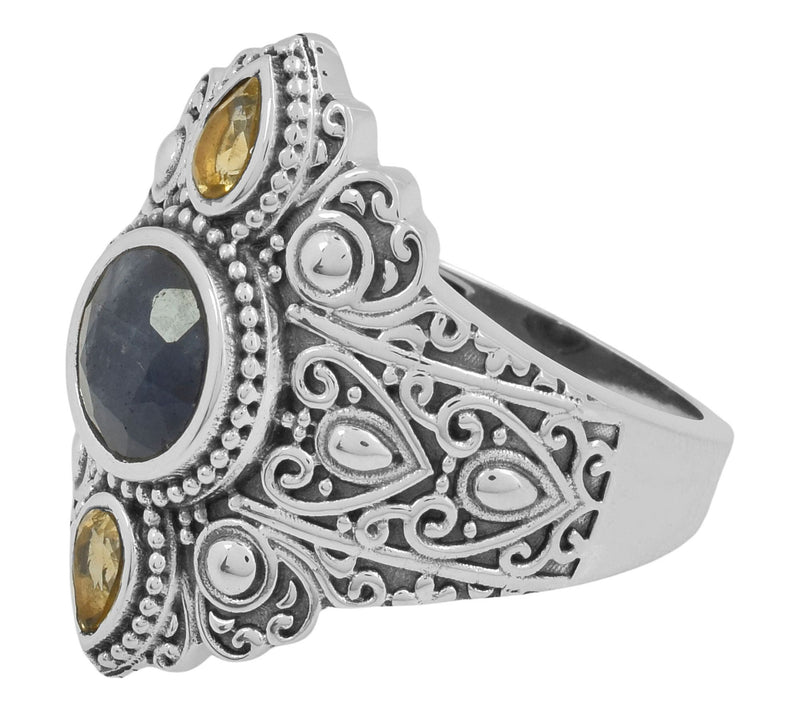 Artisan Crafted Sterling Silver Citrine & Sapphre Ring — View 3