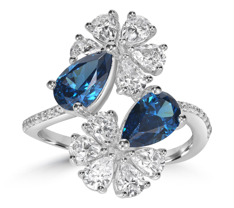 Diamonique x Kathy Levine Double Flower Bypass Ring, Sterling — View 8