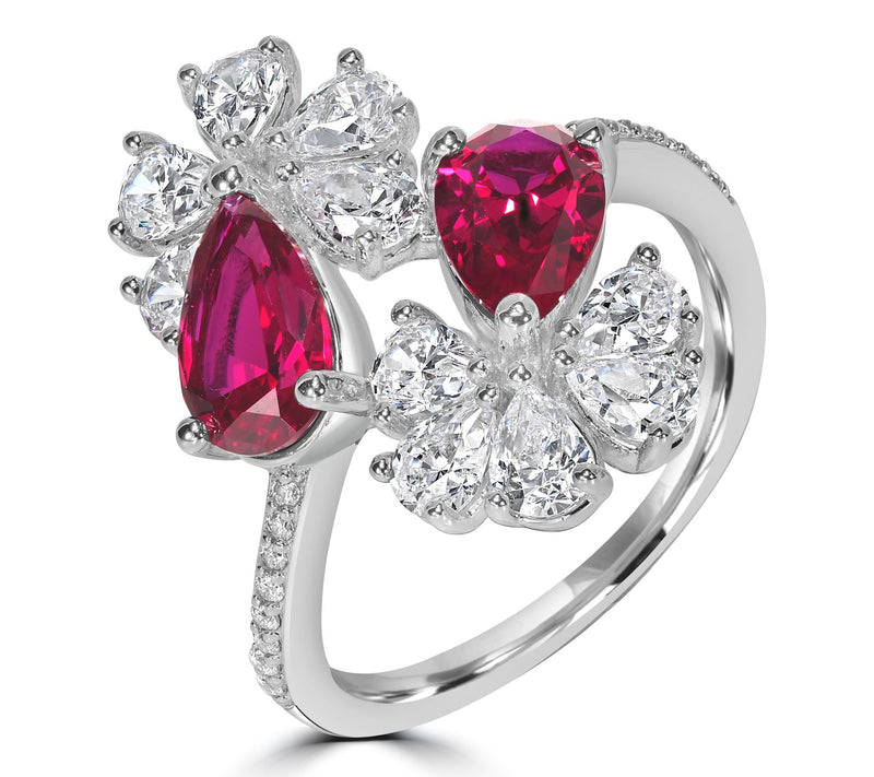 Diamonique x Kathy Levine Double Flower Bypass Ring, Sterling — View 2