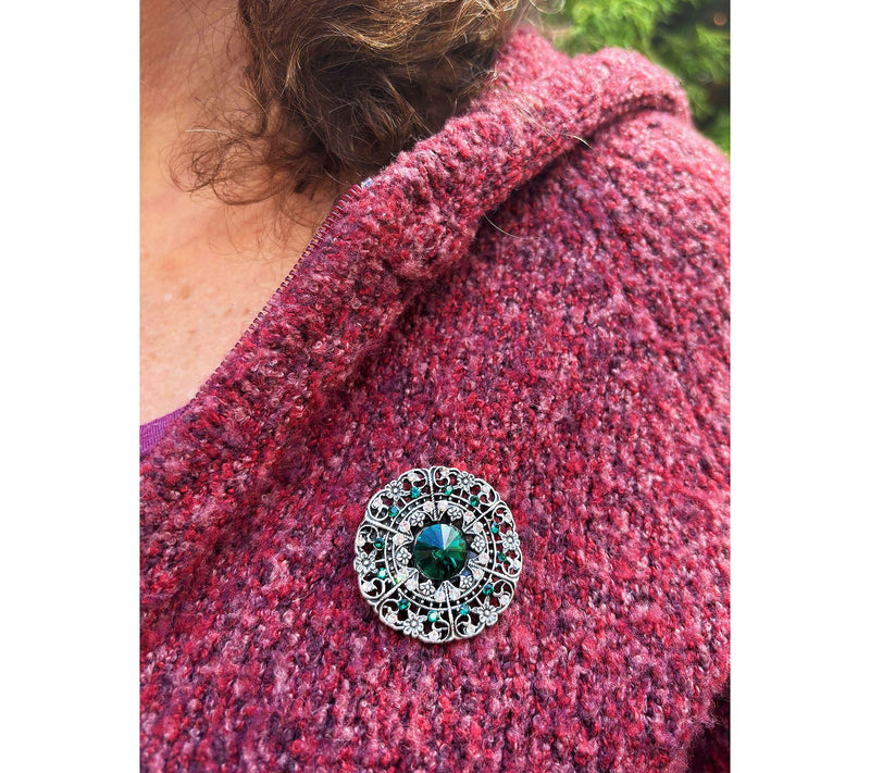 Anne Koplik Filigree Emerald Green Crystal DiscPin — View 2