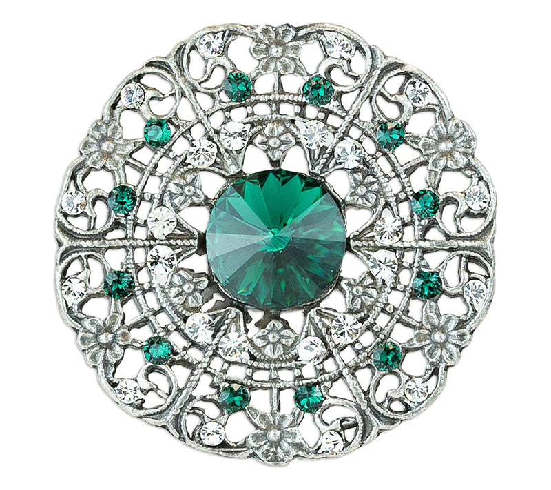 Anne Koplik Filigree Emerald Green Crystal DiscPin — Main view
