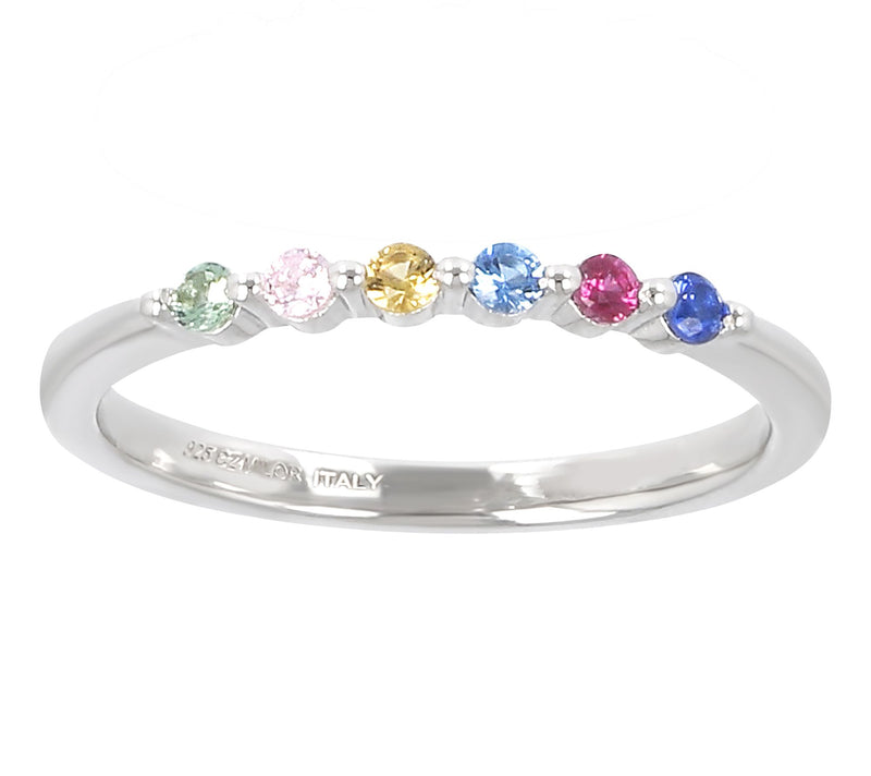 Diamonique Rainbow Stackable Ring, Sterling Silver — View 6