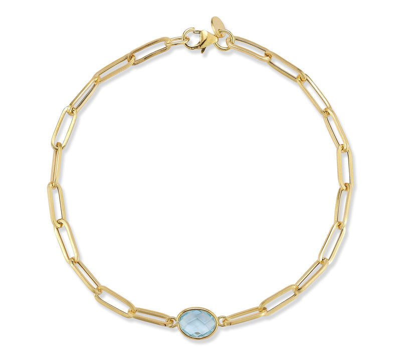 Italian Gold Oval Cut Gemstone Paperclip Bracelet, 14K — Main view