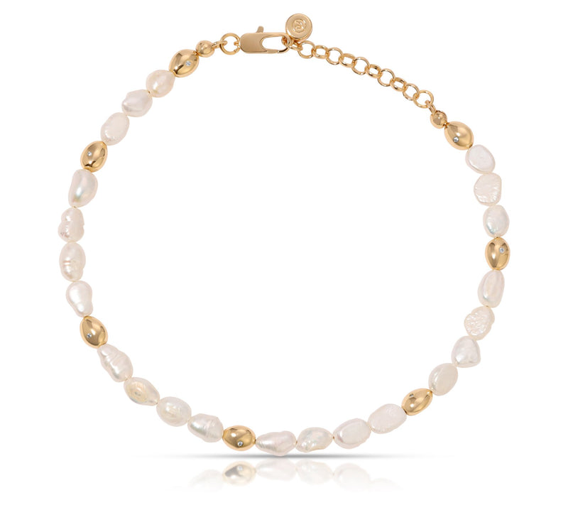 Ettika Cultured Pearl Polished Pebble Ankle Bracelet — View 4