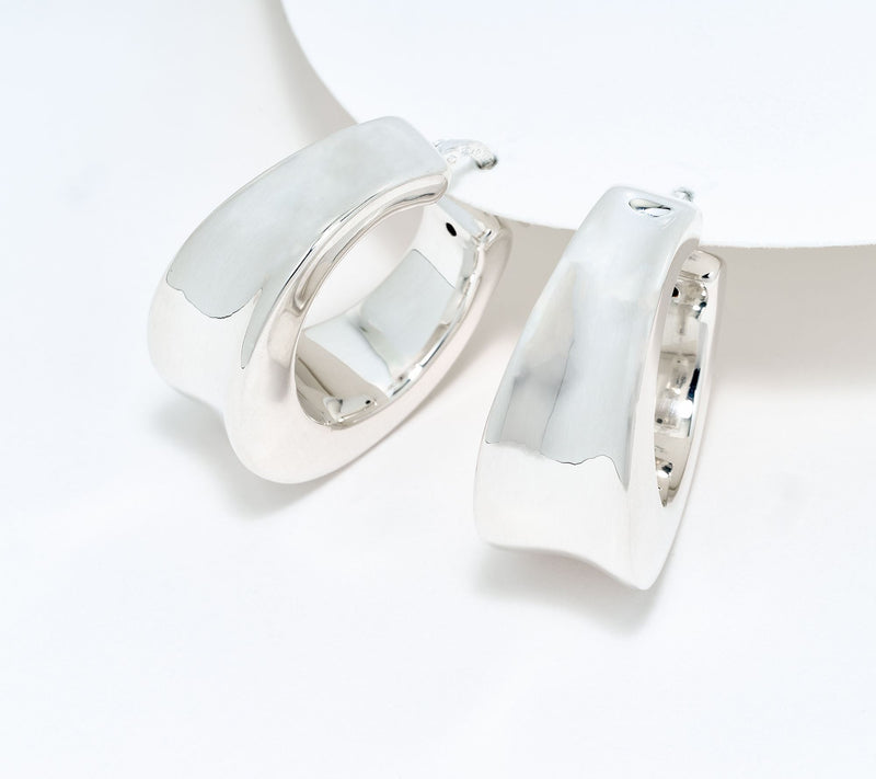 UltraFine 950 Silver Graduated Concave Center Hoop Earrings — View 9