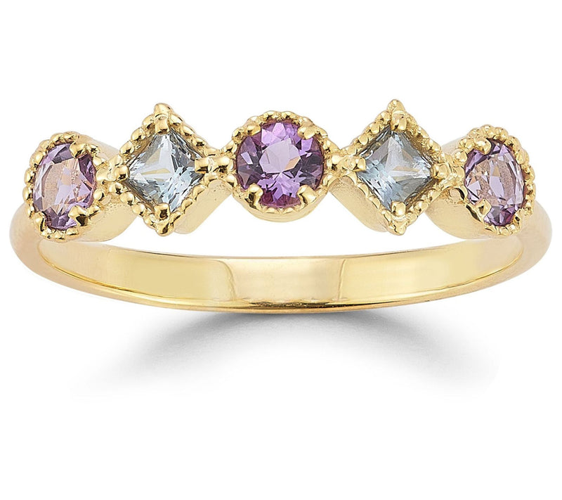 Italian Gold Blue Topaz and Amethyst Ring, 14K — Main view