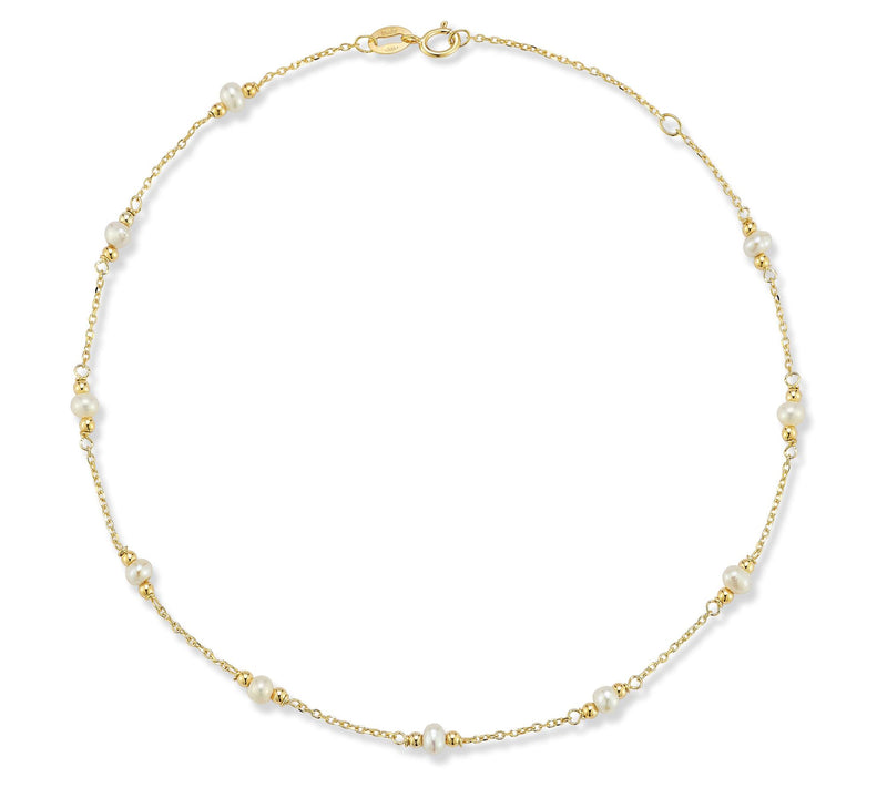 Italian Gold Cultured Pearl Station Ankle Bracelet, 14K — View 6