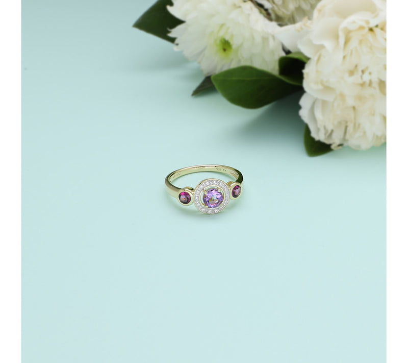 Ariva 18K Gold Clad Diamonique & Gemstone Bristol Ring — View 2
