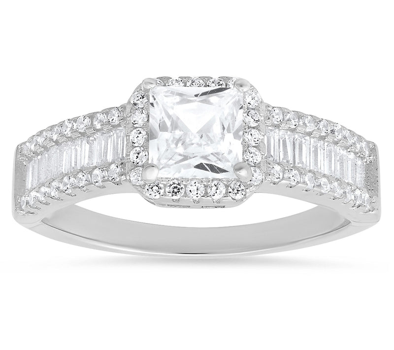 Diamonique 1.25 cttw Princess Cut Halo Ring, Sterling Silver — View 4