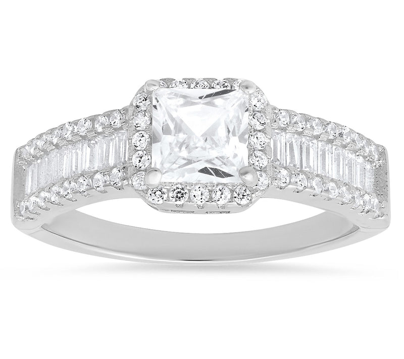 Diamonique 1.25 cttw Princess Cut Halo Ring, Sterling Silver — View 6