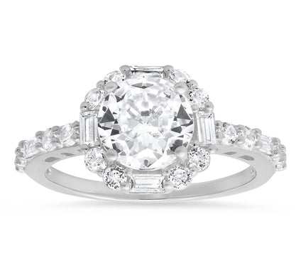 Diamonique 2.80 cttw Round Cut Halo Ring, Sterling Silver