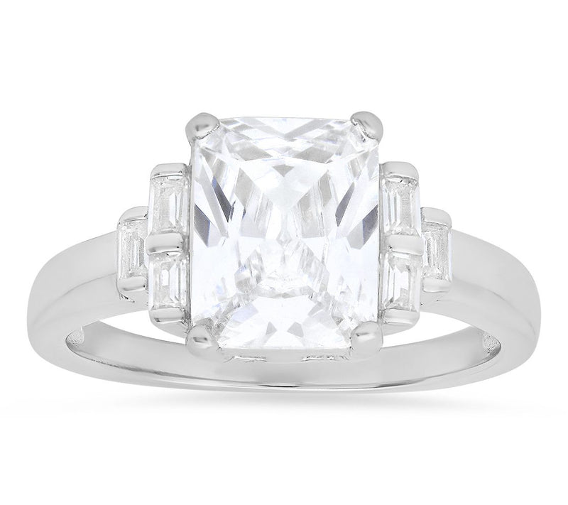 Diamonique 2.90 cttw Emerald Cut Ring, SterlingSilver — Main view