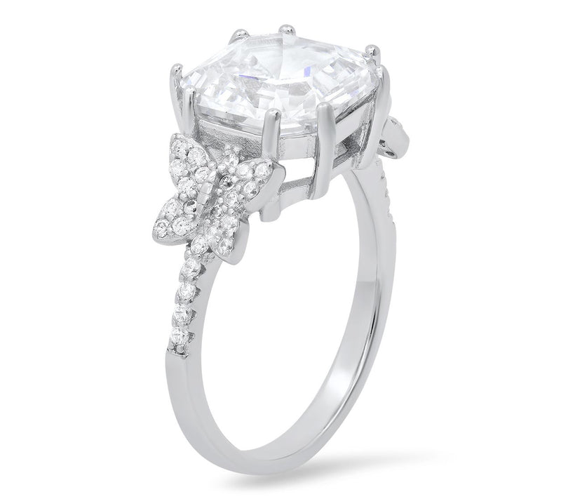 Diamonique 5.65 cttw Asscher Cut Butterfly Ring, Sterling — View 2
