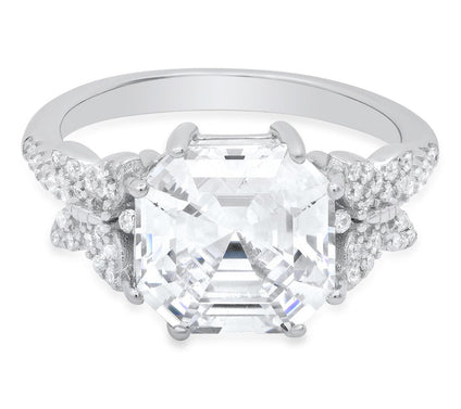 Diamonique 5.65 cttw Asscher Cut Butterfly Ring, Sterling