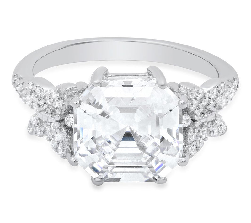 Diamonique 5.65 cttw Asscher Cut Butterfly Ring, Sterling — Main view