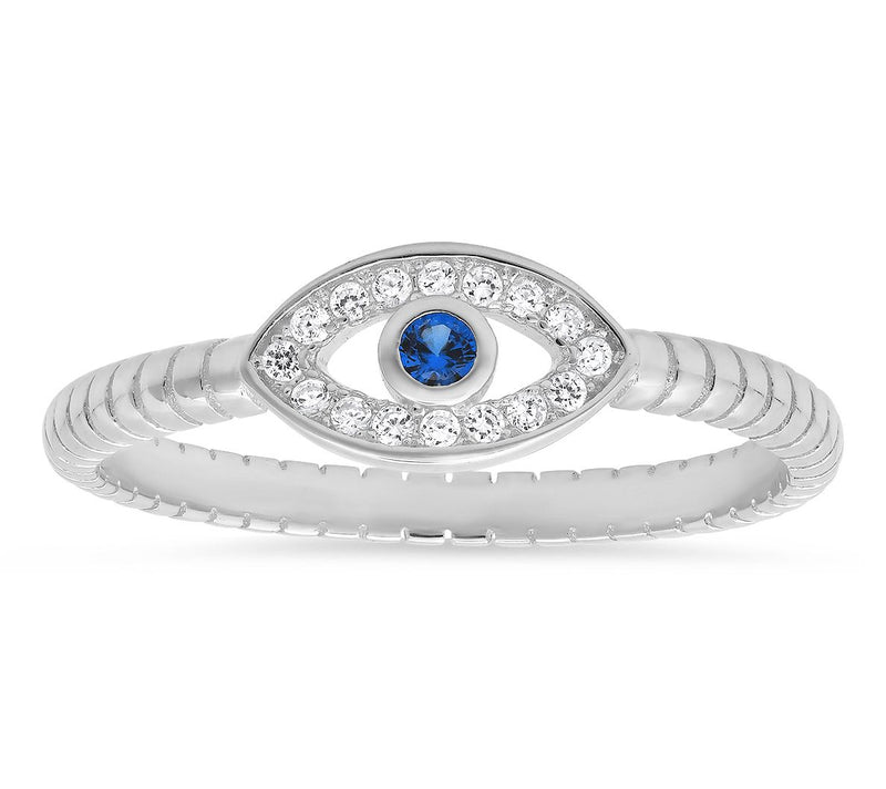 Diamonique Petite Evil Eye Ring, Sterling Silver — View 5