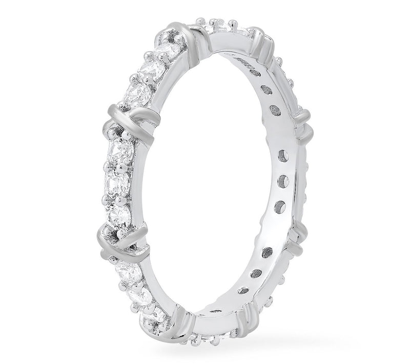 Diamonique 0.70 cttw "X" Stackable Ring, Sterling Silver — View 2