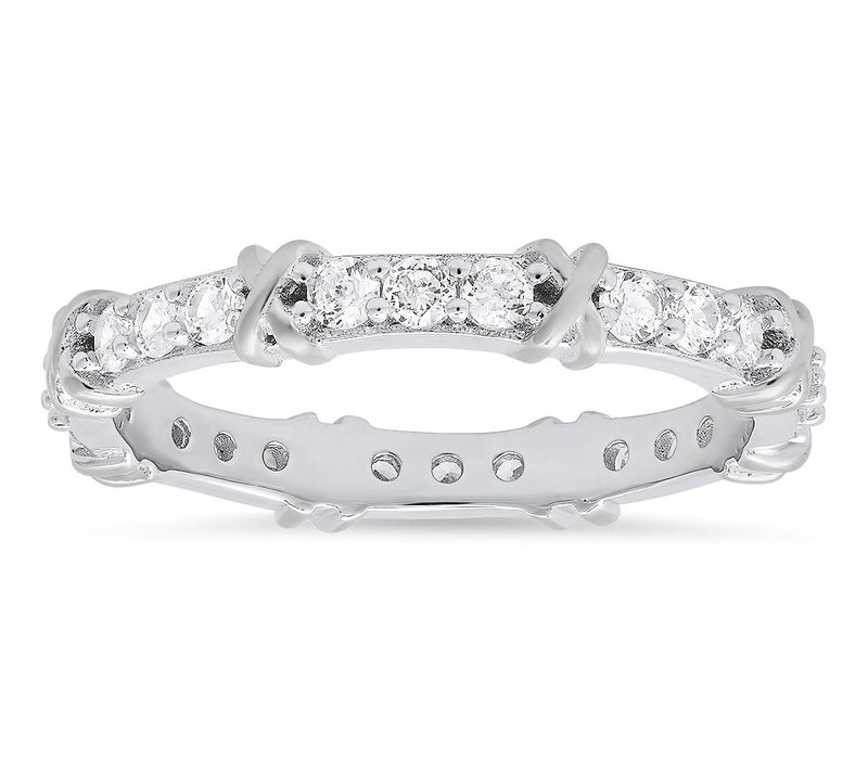 Diamonique 0.70 cttw "X" Stackable Ring, Sterling Silver — Main view