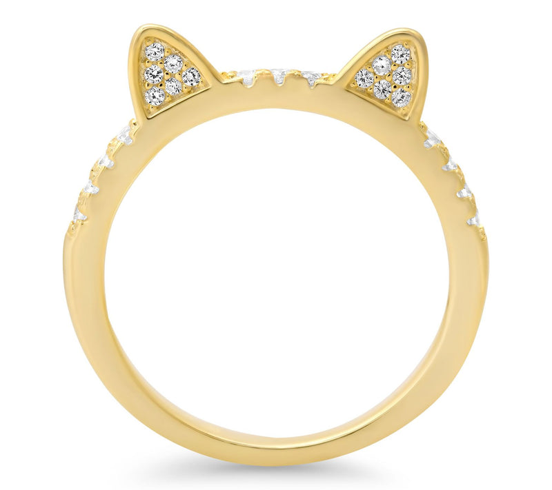 Diamonique Kitty Cat Band Ring, Sterling Silver — View 6