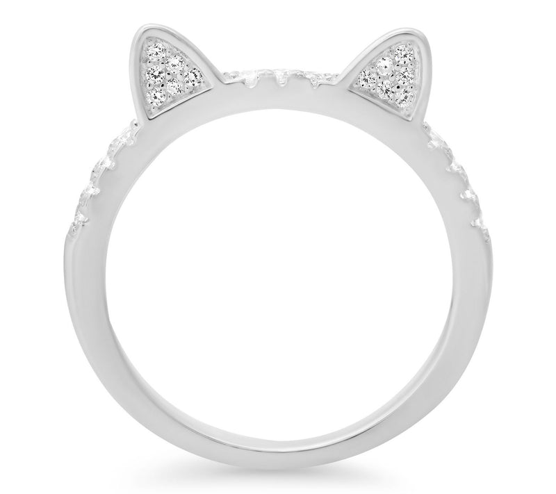 Diamonique Kitty Cat Band Ring, Sterling Silver — View 7