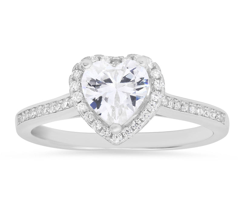 Diamonique 1.35 cttw Heart Cut Halo Ring, Sterling Silver — View 6