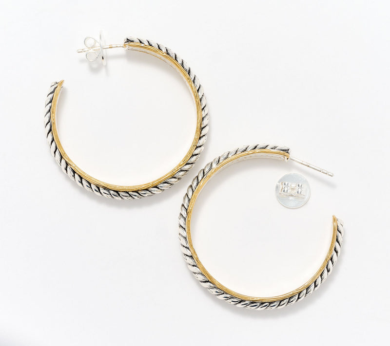 Christian James by Scott Grimes Sterl & 14KClad Two Tone 1-1/2" Hoop Earrings — View 2
