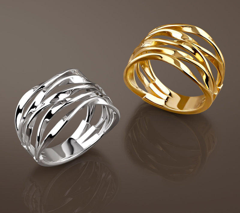 Christian James by Scott Grimes 14K Gold Clad Layered Ripples Band Ring — View 3