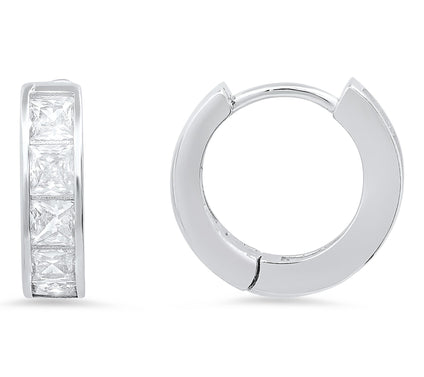 Diamonique 1/2" Princess Cut Hoop Earrings, Sterling Silver