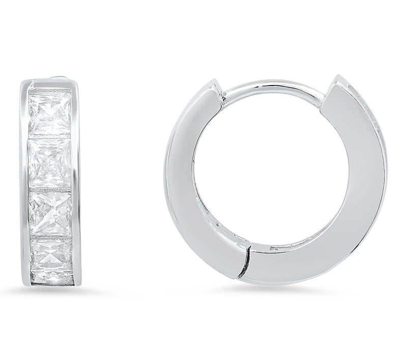 Diamonique 1/2" Princess Cut Hoop Earrings, Sterling Silver — View 4