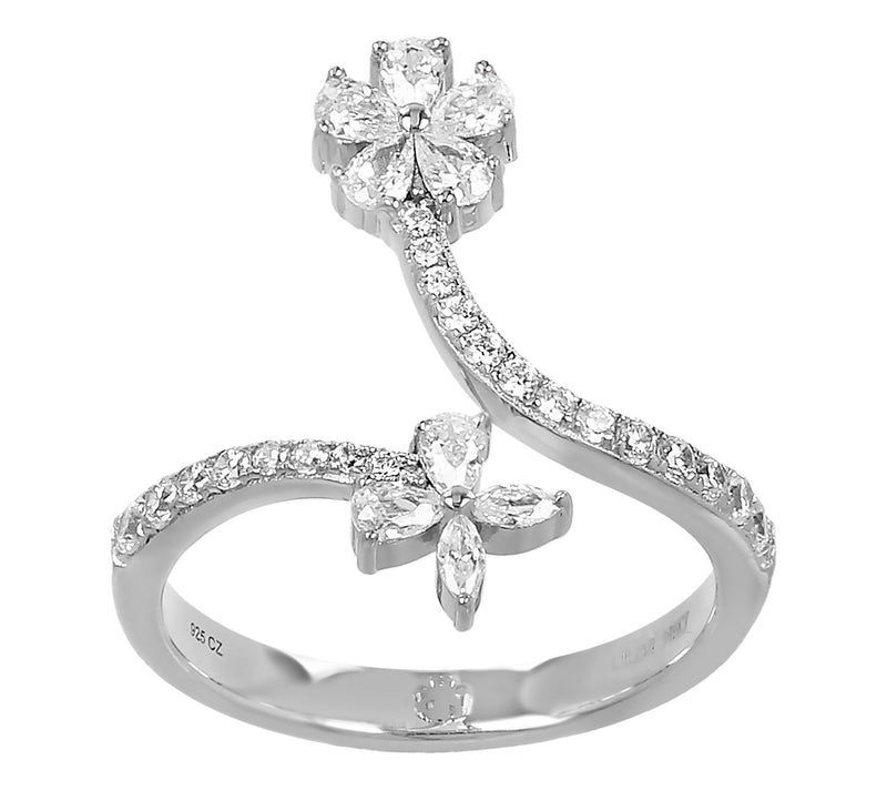 Diamonique 0.75 cttw Floral Bypass Ring, Sterling Silver — View 9