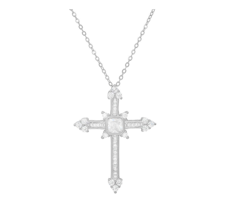 Diamonique 1.15 cttw Cross Pendant w/ Chain, Sterling Silver — Main view