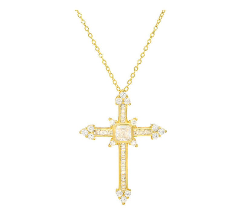 Diamonique 1.15 cttw Cross Pendant w/ Chain, Sterling Silver — View 5