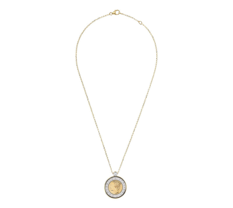 Diamonique Italia 500 Lire Coin Pendant w/ Chain, Sterling — View 2