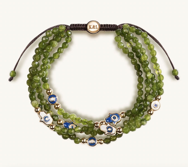 Karma & Luck Jade Jade Evil Eye Hamsa Bracelet,18K Plated — Main view