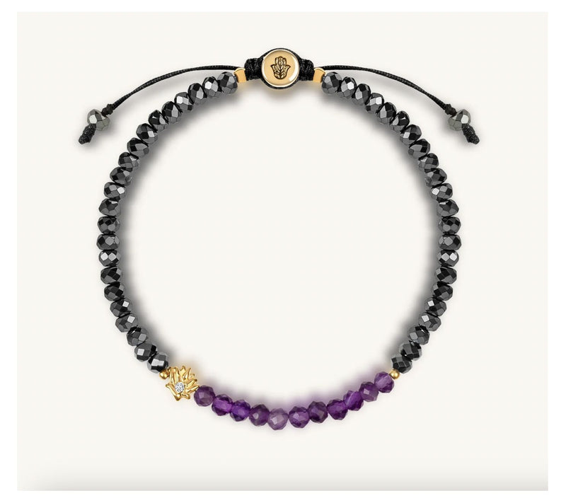 Karma & Luck Amethyst Lotus Hematite Bracelet,18K Gold Plated — Main view