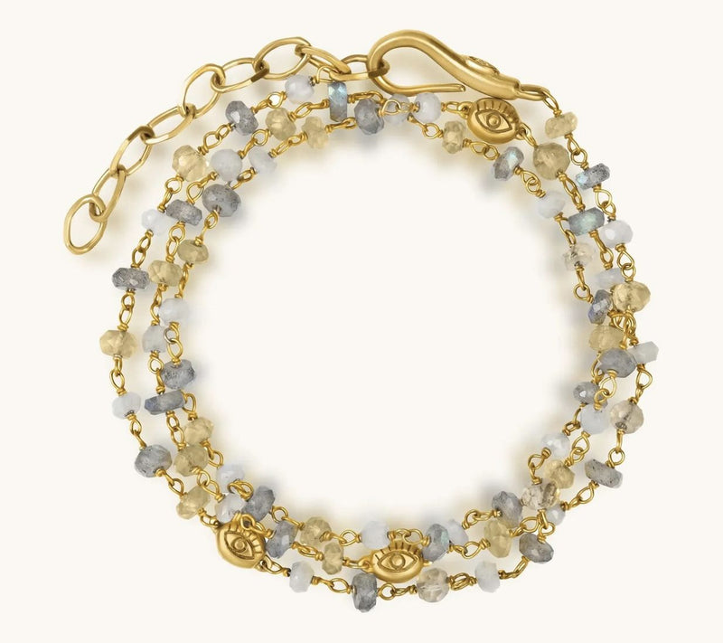 Karma & Luck Multi-Gemstone Bead Wrap Bracelet,18K Plated — View 5