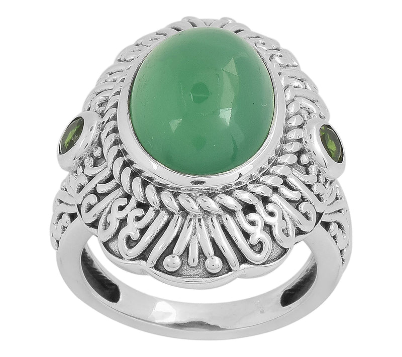 Artisan Crafted Sterling Chalcedony & Chrome Diopside Ring — View 10
