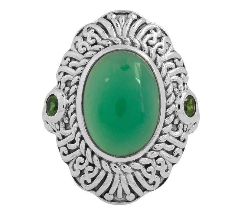 Artisan Crafted Sterling Chalcedony & Chrome Diopside Ring — View 2