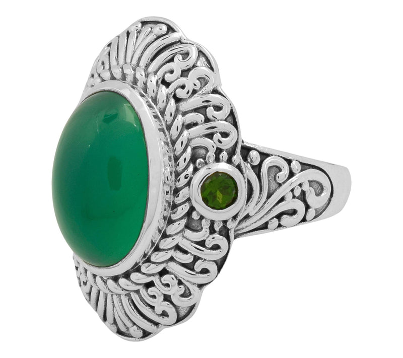 Artisan Crafted Sterling Chalcedony & Chrome Diopside Ring — View 3