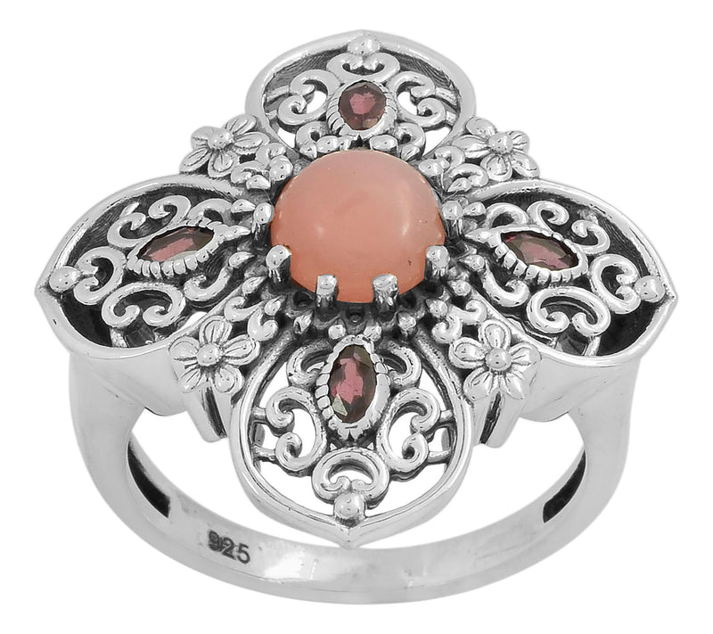 Artisan Crafted Pink Opal & Garnet Engagement Ring, Sterling — View 9