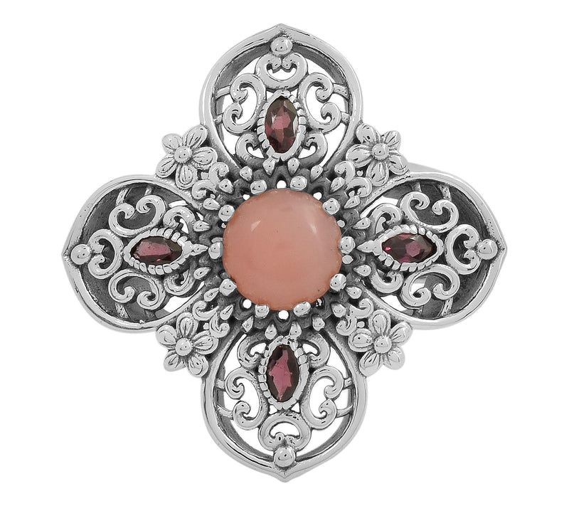 Artisan Crafted Pink Opal & Garnet Engagement Ring, Sterling — View 2