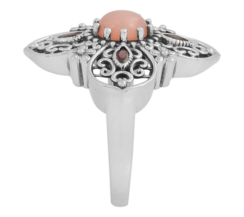 Artisan Crafted Pink Opal & Garnet Engagement Ring, Sterling — View 5