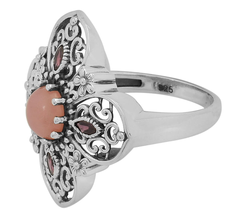 Artisan Crafted Pink Opal & Garnet Engagement Ring, Sterling — View 3