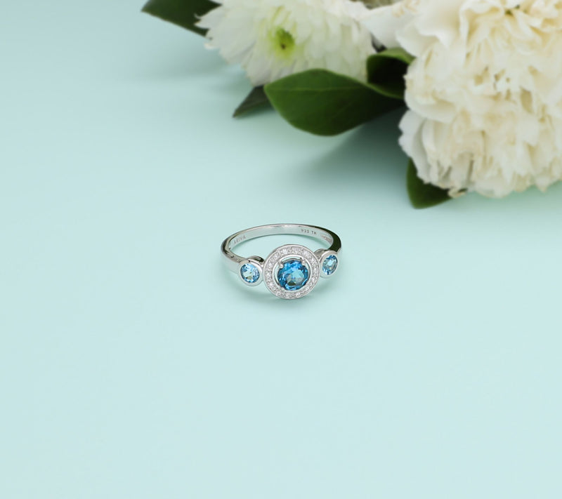 Ariva Sterling Silver Diamonique & Blue Topaz Bristol Ring — View 2