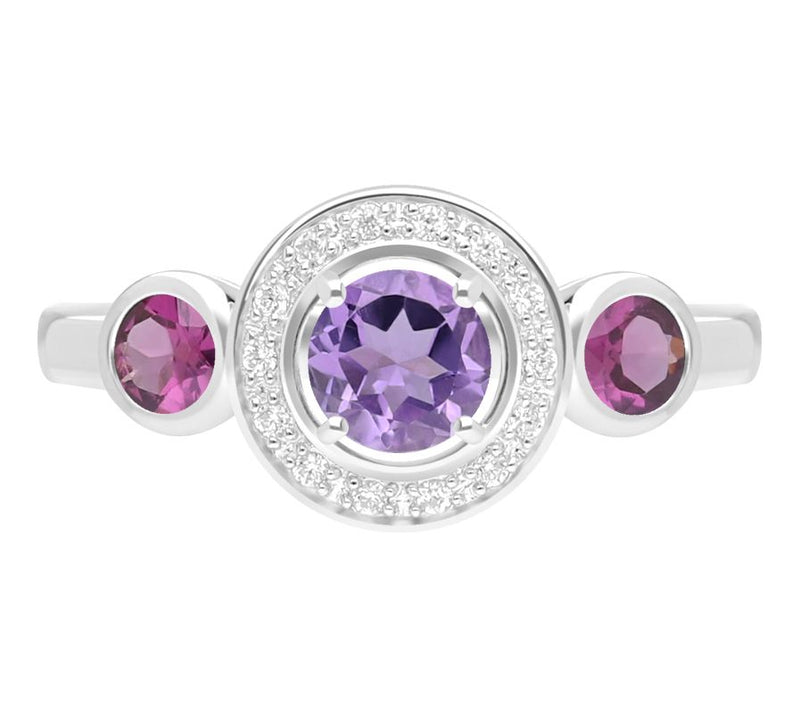 Ariva Sterling Diamonique Amethyst & RhodoliteBristol Ring — Main view