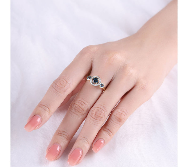 Ariva 18K Gold Clad Blue Topaz & Diamonique Bristol Ring — View 3