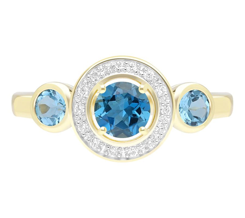 Ariva 18K Gold Clad Blue Topaz & Diamonique Bristol Ring — Main view