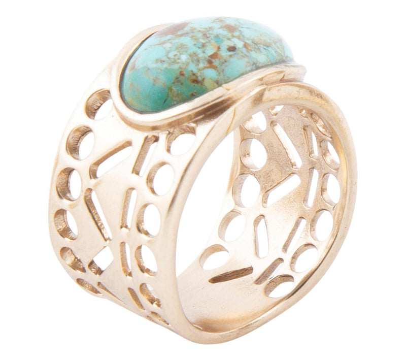 Barse Artisan Crafted Bronze Oval Composite Turquoise Ring — View 5
