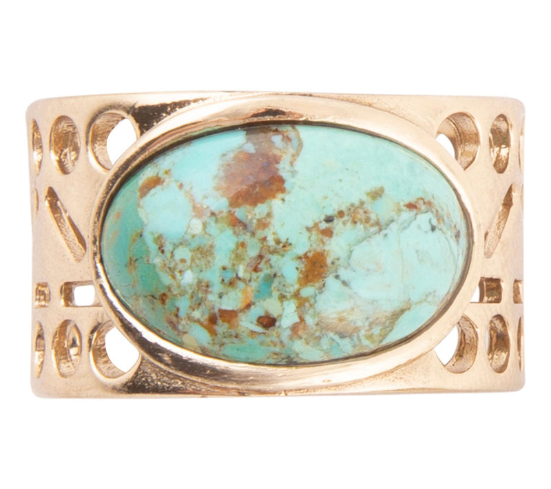 Barse Artisan Crafted Bronze Oval Composite Turquoise Ring — View 3